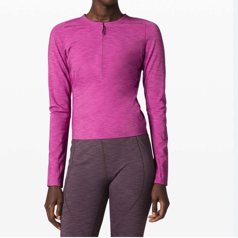 Lululemon Reykur‎ Long Sleeve Top "The Lab" Size 10 Magenta Heathered Athleisure